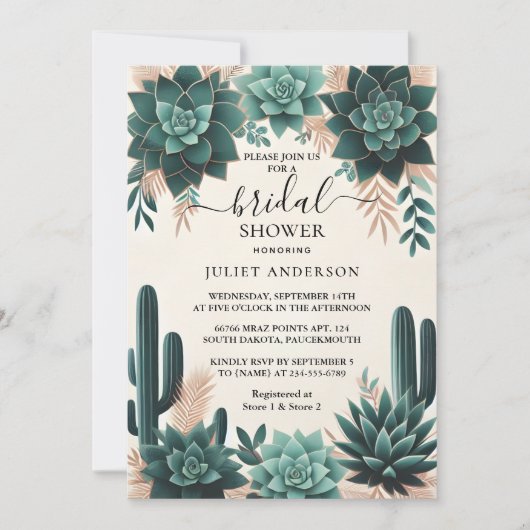 Het Boho Leaf Desert Cacti Succulent Vrijgezellenf Kaart (Voorkant)