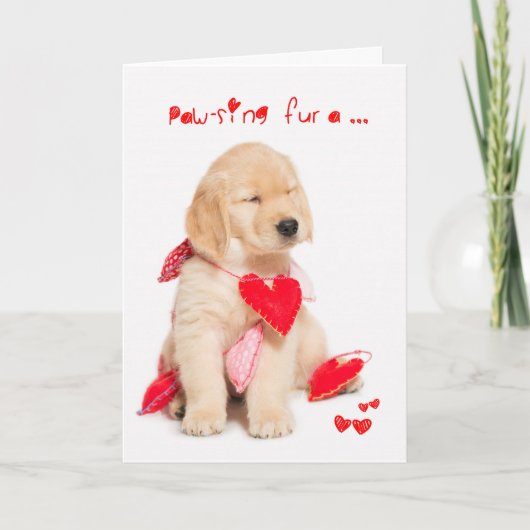 Het bont van Pawsing een Puppy Valentijn van de Feestdagen Kaart (Voorkant)