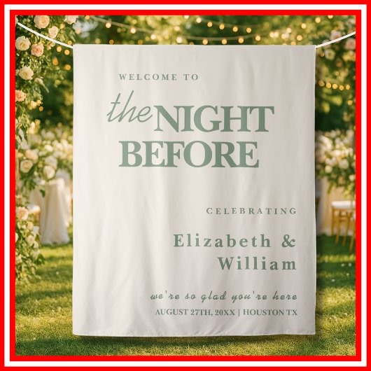 Het bord 'The Night Before' trouwfeest sagegroene Wandkleed