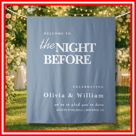 Het bord 'The Night Before Wedding' met stoffig bl Wandkleed