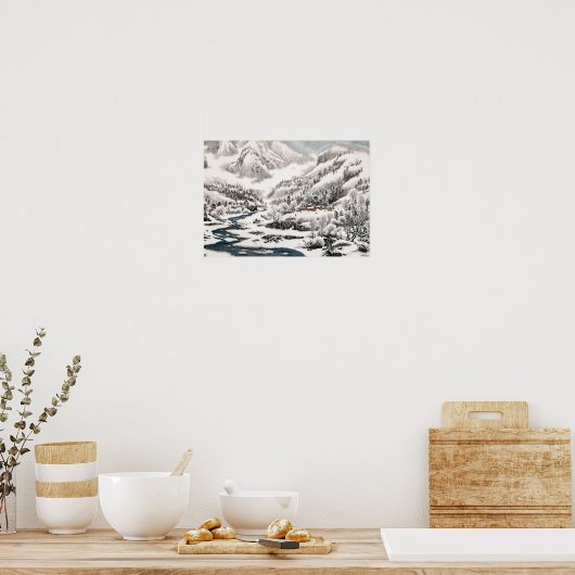 Het bos in sneeuw, Chinees Poster voor schilderen (Keuken)