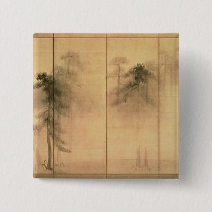 Het bos van de pijnbomen vierkante button 5,1 cm