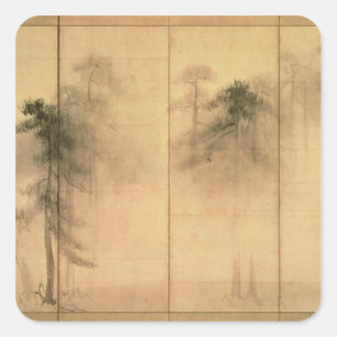 Het bos van de pijnbomen vierkante sticker