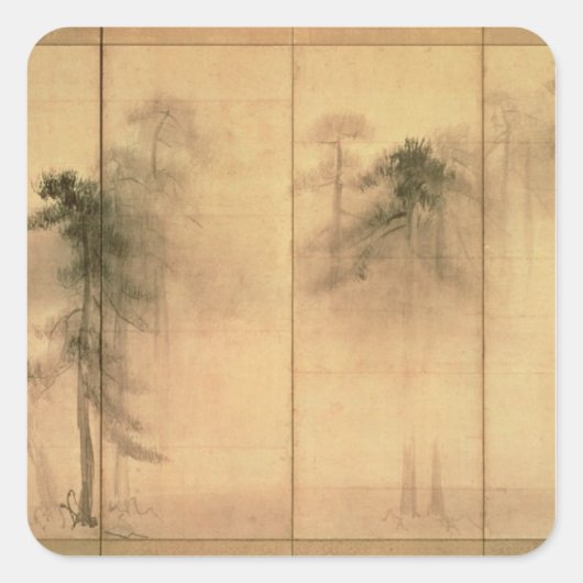 Het bos van de pijnbomen vierkante sticker (Voorkant)