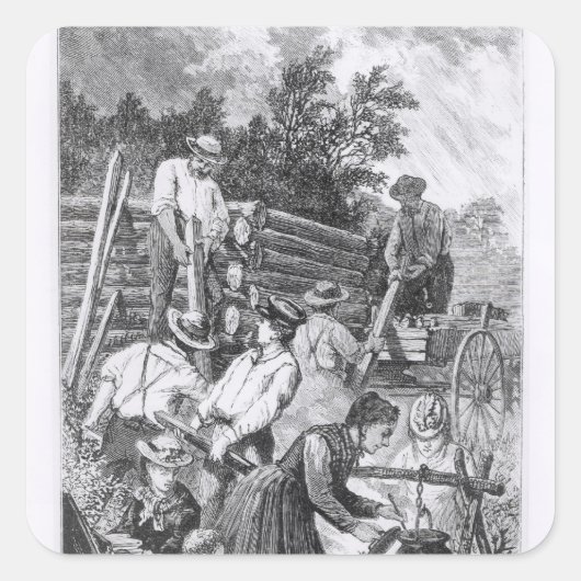 Het bouwen van de Logcabine Vierkante Sticker (Voorkant)