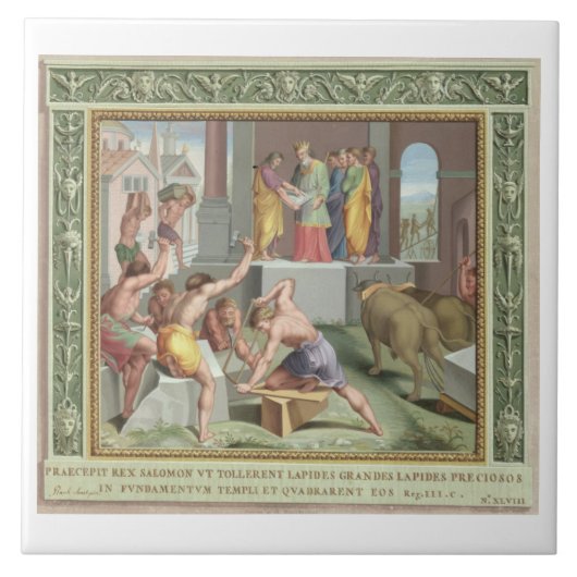 Het bouwen van de tempel van Solomon, illustratie  Tegeltje (Voorkant)