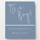 Het 'Boy Dusty Blue Baby shower Welcome' Fotoplaat (Voorkant)