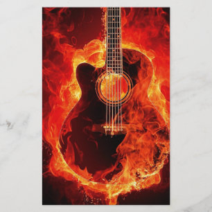 Het branden van Guitar, Oranje Flames Music Rock B Briefpapier