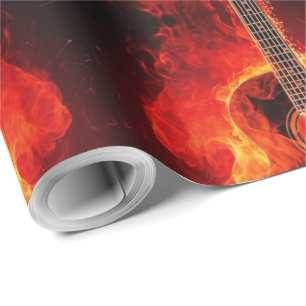 Het branden van Guitar, Oranje Flames Music Rock B Cadeaupapier