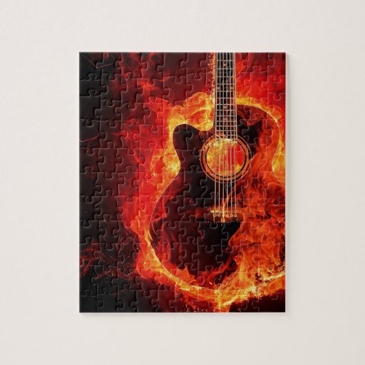 Het branden van Guitar, Oranje Flames Music Rock B Legpuzzel (Verticaal)