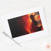 Het branden van Guitar, Oranje Flames Music Rock B Rechthoekige Sticker (Envelop)