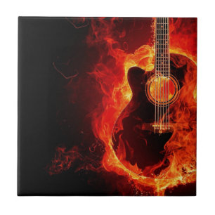 Het branden van Guitar, Oranje Flames Music Rock B Tegeltje