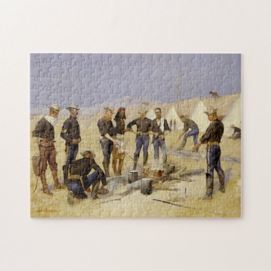 Het branden van kerstrundvlees in een Cavalry Camp Legpuzzel (Horizontaal)