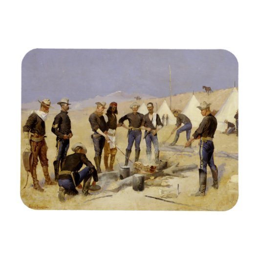 Het branden van kerstrundvlees in een Cavalry Camp Magneet (Horizontaal)