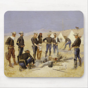 Het branden van kerstrundvlees in een Cavalry Camp Muismat