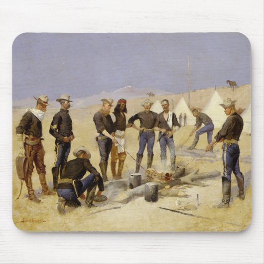 Het branden van kerstrundvlees in een Cavalry Camp Muismat (Voorkant)