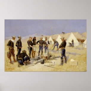 Het branden van kerstrundvlees in een Cavalry Camp Poster