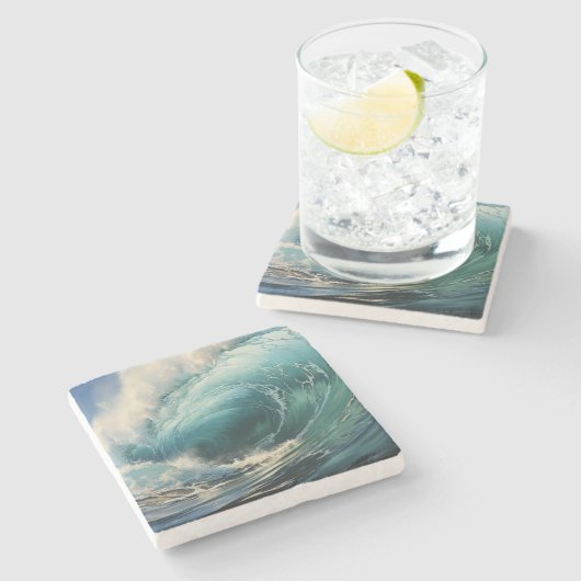 Het breken van Surf het schilderen Stenen Onderzetter (Zijkant)