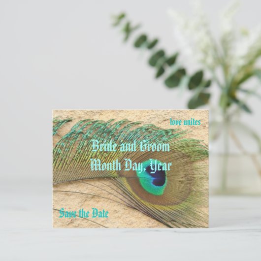 Het Briefkaart Date Peacock Theme opslaan (Staand voorkant)