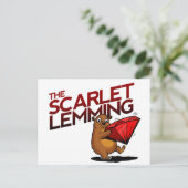 Het briefkaart Scarlet Lemming (met titel) (Staand voorkant)