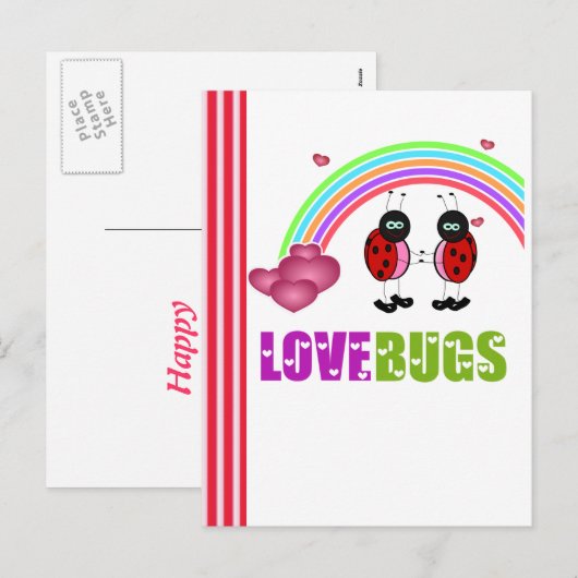 Het Briefkaart van de de insectenValentijnsdag van (Voorkant / Achterkant)