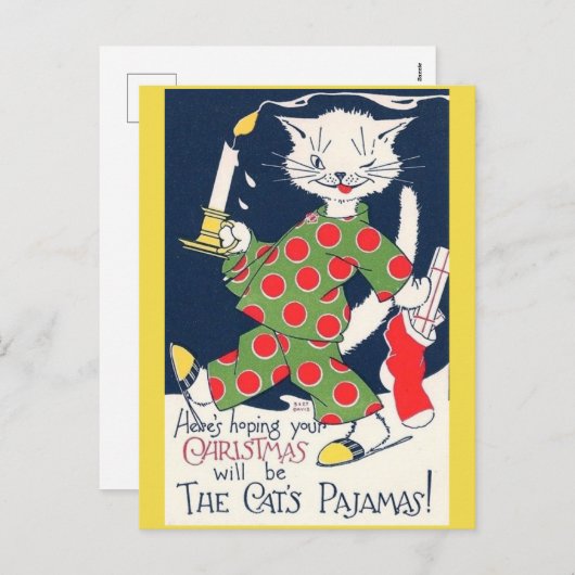 Het Briefkaart van de Kerstkat van Pajama (Voorkant / Achterkant)