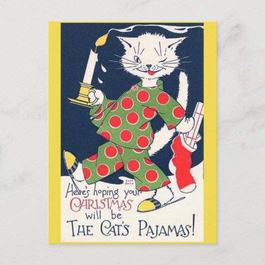 Het Briefkaart van de Kerstkat van Pajama (Voorkant)