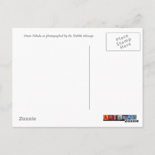 het briefkaart van de orionnevel (Achterkant)