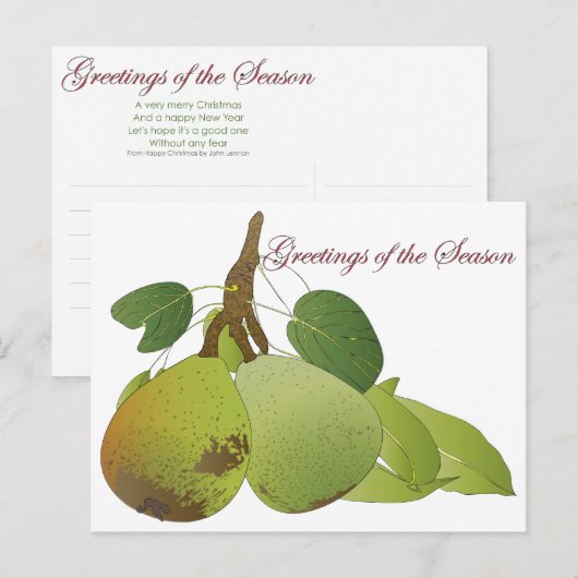 Het Briefkaart van de Peren van Kerstmis (Voorkant / Achterkant)