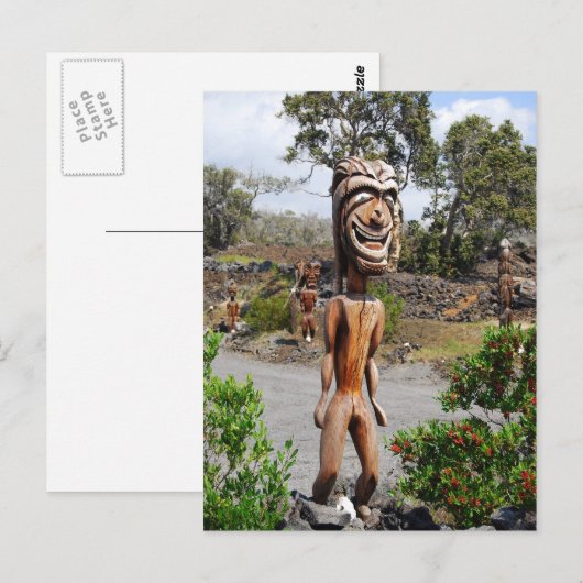 Het Briefkaart van de sculptuur van Hawaiian Ki'i (Voorkant / Achterkant)