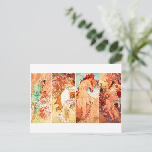 Het briefkaart van de Seizoenen Mucha (Staand voorkant)