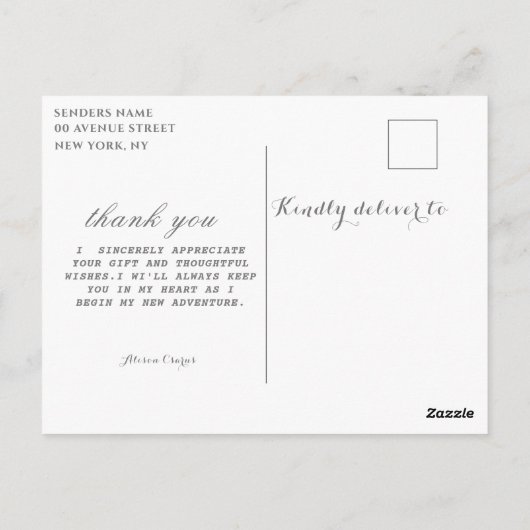 Het briefkaart van het afstuderen dankt u manuscri (Achterkant)