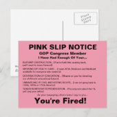 Het Briefkaart van het Bericht van het Ontslag van (Voorkant / Achterkant)
