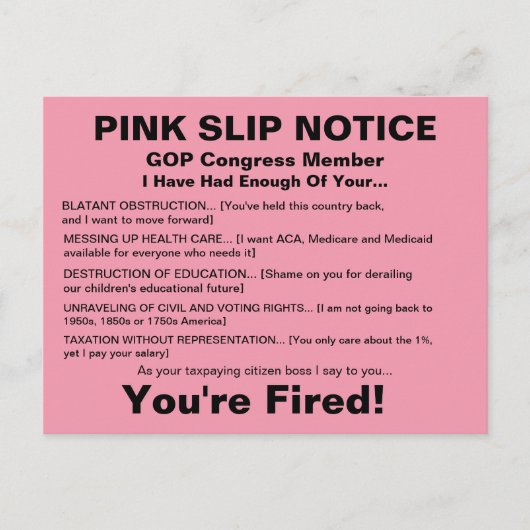 Het Briefkaart van het Bericht van het Ontslag van (Voorkant)