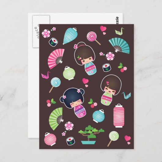 Het Briefkaart van het Patroon van Kokeshi (Voorkant / Achterkant)