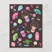 Het Briefkaart van het Patroon van Kokeshi (Voorkant)