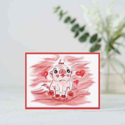 het briefkaart van het valentijnenvarken (Staand voorkant)