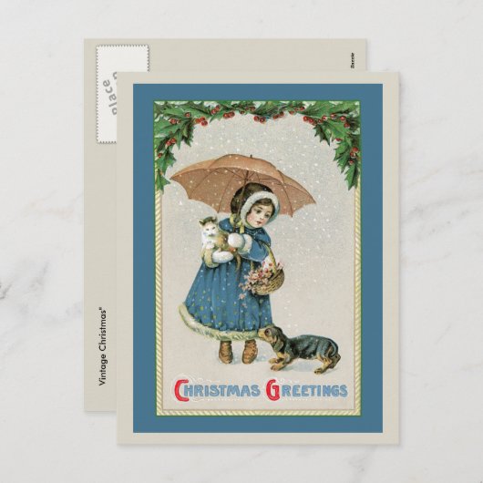 Het Briefkaart van Kerstmis:  Het vintage (Voorkant / Achterkant)