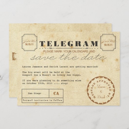 Het  Briefkaart van Telegram sparen de Datum (Voorkant / Achterkant)