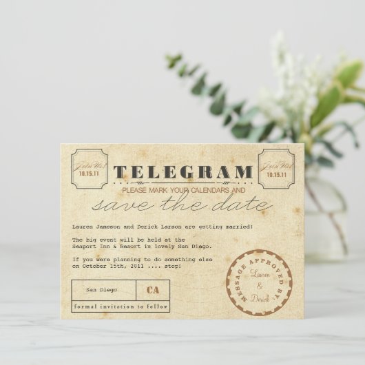 Het  Briefkaart van Telegram sparen de Datum (Staand voorkant)