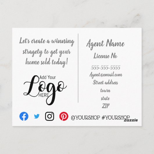 Het briefkaart voor de verkoop van onroerend goed  (Achterkant)