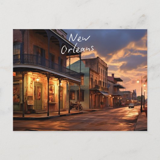 Het briefkaart "Winter Nights in New Orleans". (Voorkant)