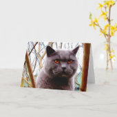 Het Britse Blauwe wenskaart van de Kat Kaart (Gele Bloem)