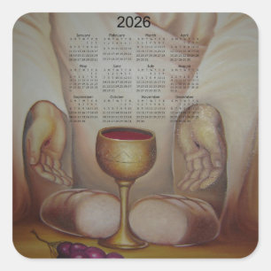 Het Brood des Levens: Heilige Eucharistie 2026 Kal Vierkante Sticker