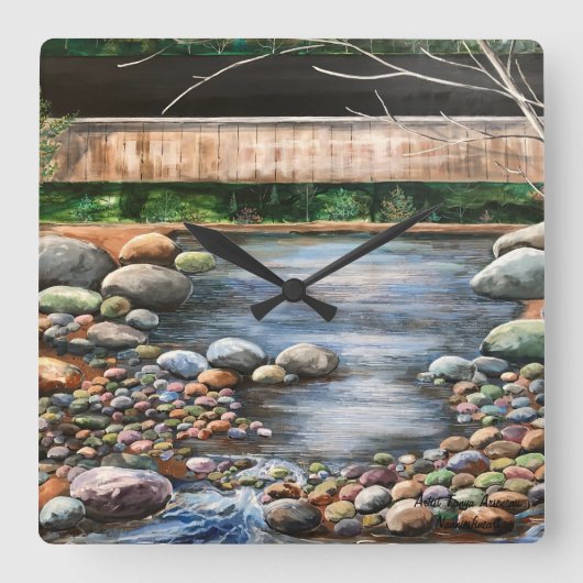 Het BROOK-landschap Originele handgeschilderde kun Vierkante Klok (Voorkant)