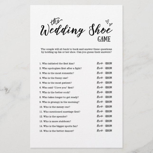 Het Bruidsschoenenspel voor Huwelijk of Bruidsfees (Voorkant)