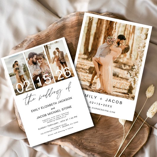 Het bruiloft van de minieme witte bruiloft met fot kaart