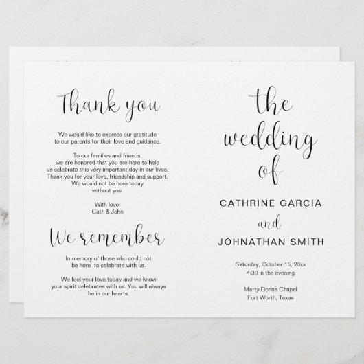 Het bruiloft van, Modern Wedding Foldable Program (Voorkant / Achterkant)