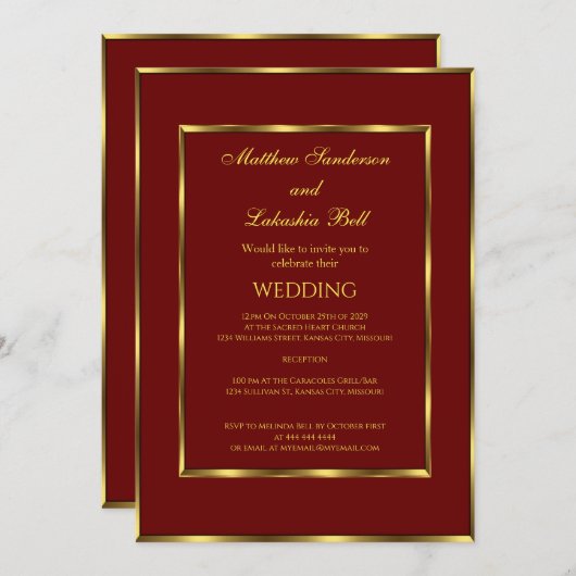 Het bruine bruidsgoud van het huwelijk kaart (Voorkant / Achterkant)