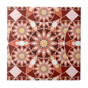 Het bruine patroon van Mandala, roest, beige tan, Tegeltje
